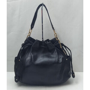 Cole Haan Black Leather Drawstring Closure Hobo Chain Strap Shoulder Bag